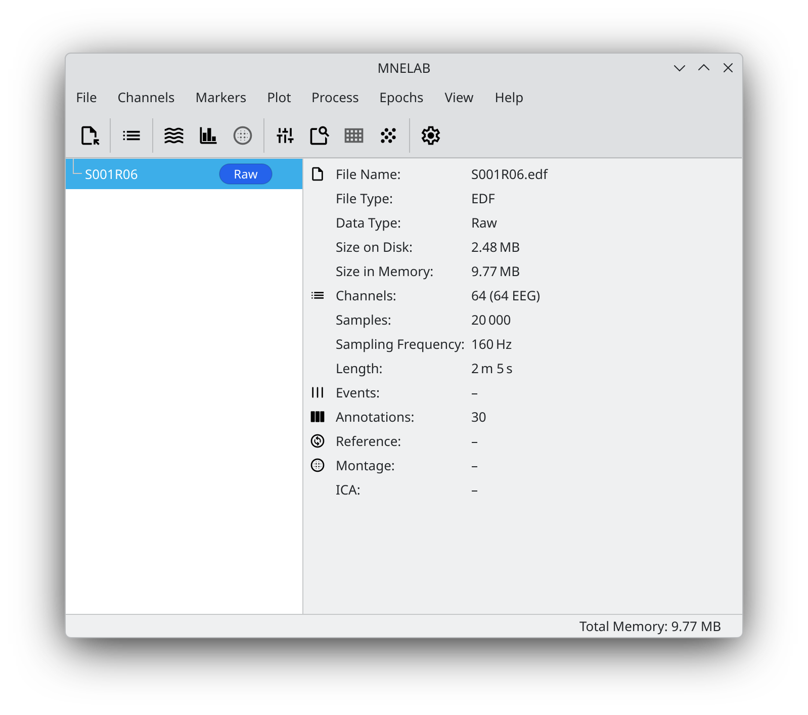 MNELAB with a loaded file